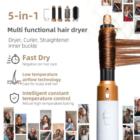 Magic Styler 5 in 1 Hair Styler, Air Styler Set with Curl Straighten, Volumise, Smooth Hairdryer Brushes for Styling, Hair Waver Blow Dryer Brush, Hot Air Styler for All Hair Type/Length, Autumn Winter, Christmas, Black Friday, Heated Curler